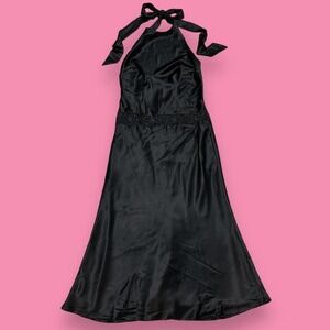 Dessy Collection Satin Gothic Cocktail Beaded Halter Backless Dress Size 12
